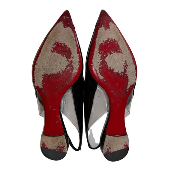 Christian Louboutin V Dec Black Patent Leather Ballerina Slingback Flats 37.5 - Picture 10 of 11
